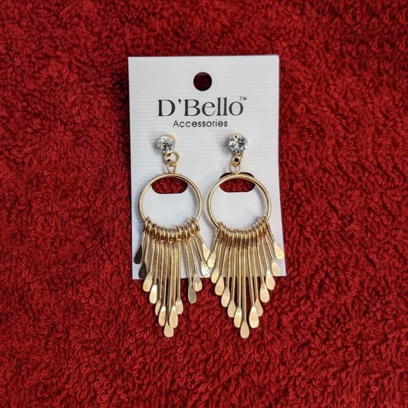 D'Bello Jewelry New Gold Tone Fringe Dangle Hoop Rhinestone Pierced